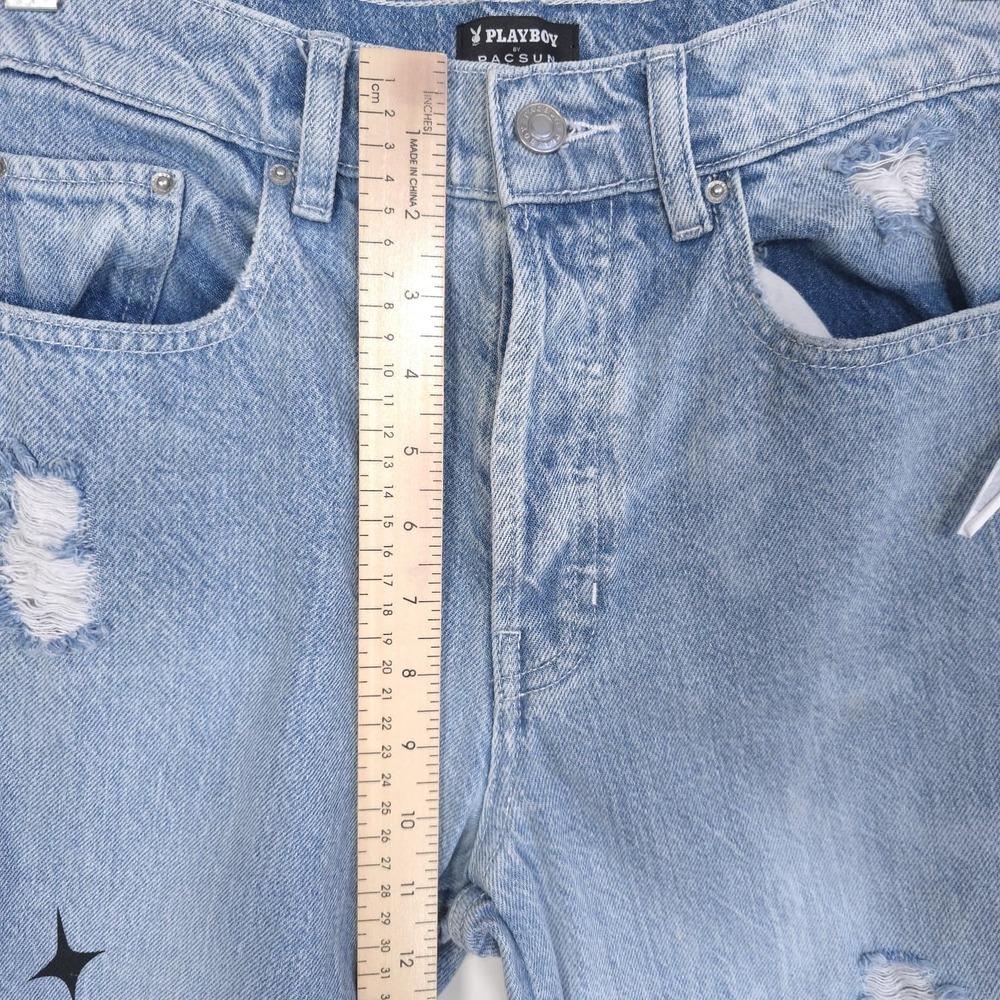 PLAYBOY Club Pacsun NWOT Jeans Women 26 Distressed Wide Leg Graphic Bunny Denim - Picture 4 of 13